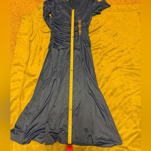 Jovani Vintage Dress 12 Drop Waist Midi Retro Royal Blue Beaded Glam Cosplay - Picture 5 of 6